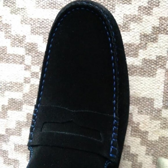 New Bold Society Men\'s Black Italian Handmade Suede Loafers w/Blue Soles Size 11 main image 3